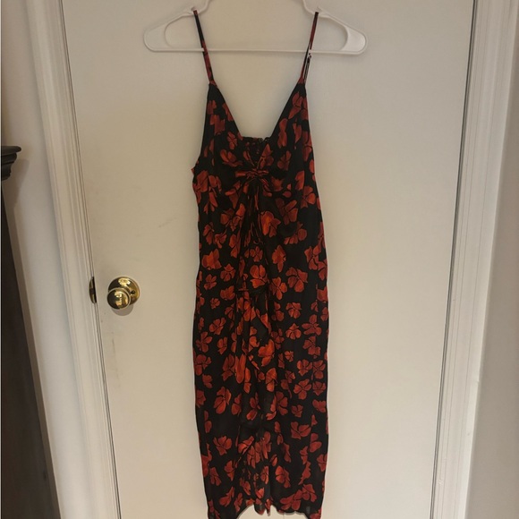 Aqua Black and Red Floral Midi Dress - Picture 1 of 4